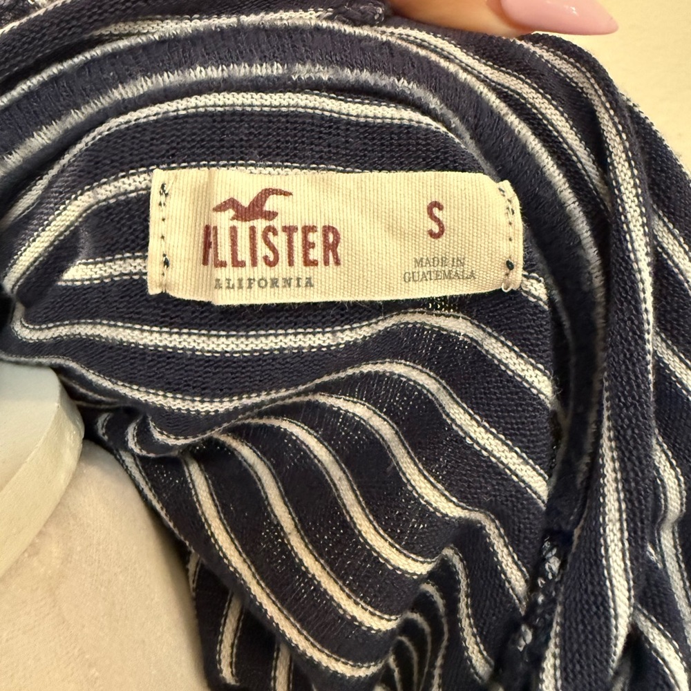 Hollister Striped Cropped Hoodie Navy White Lightweight‎ Size Small - Picture 6 of 8